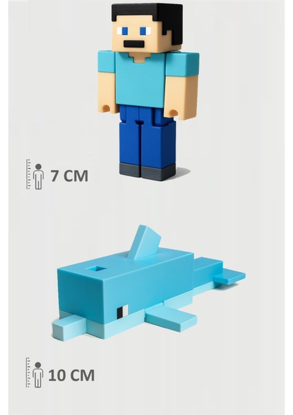 Minecraft Steve ve Yunus Dolphin Set Hareketli Eklemli Figür