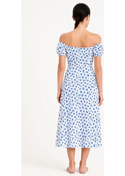 Bardot Omuzu Acık Çiçek Desenli Elbise - Desenli modelleri