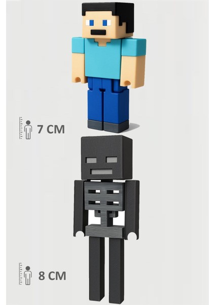 Minecraft Steve ve Siyah Skeleton Set Hareketli Eklemli Figür