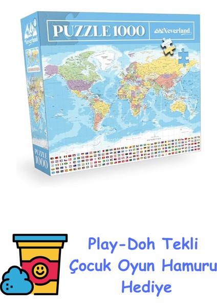 1000 Parça Puzzle - World Map-I (Dünya Haritası-I) + Play-Doh Oyun Hamuru