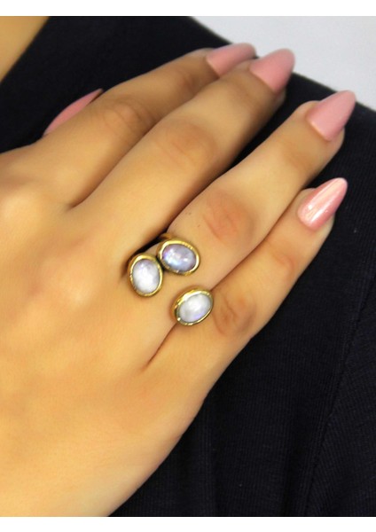 Doğal Taş Aytaşı Üçlü Doğal Taşlı Antik Model Kadın Ayarlanabillir Yüzük EUY76AY fiyatları