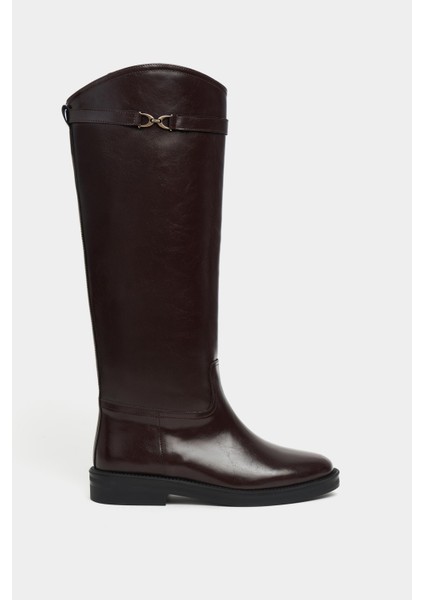 Lizbon Kahve Raşel Rustik Desen Yuvarlak Burun Düz Taban Kadın Çizme fırsatları