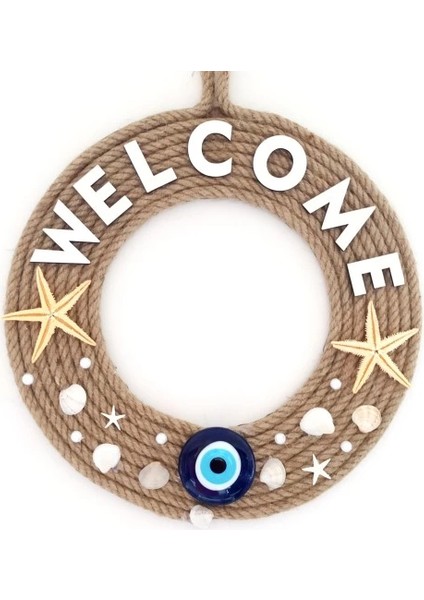Jüt Ipten Deniz Yıldızlı Nazar Boncuklu Incili Deniz Yıldızlı Welcome Yazılı Kapı Süsü
