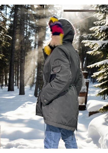 Kadın Su Geçirmez Kapüşonlu Mont - Füme fırsatları