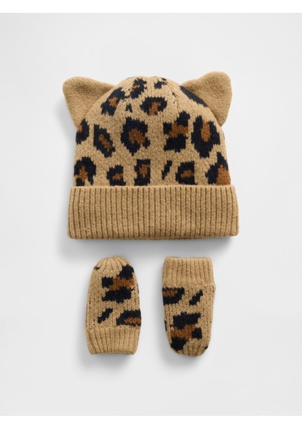 Bebek Kahverengi Cashsoft Leopar Bere & Eldiven Seti