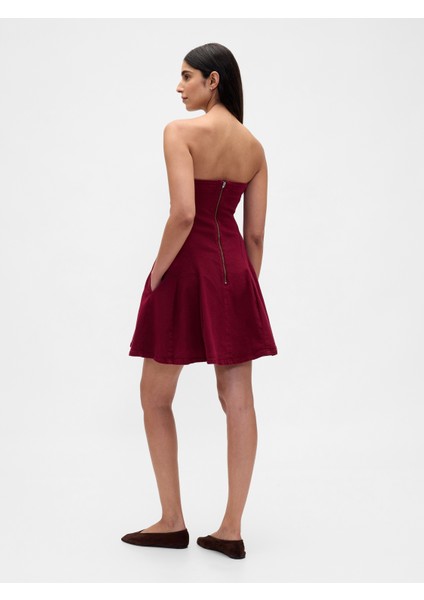 Kadın Bordo Denim Mini Elbise indirimleri