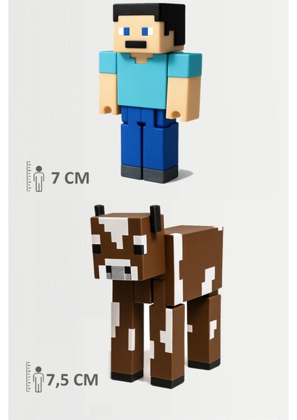 Minecraft Steve ve Cow Inek Set Hareketli Eklemli Figür