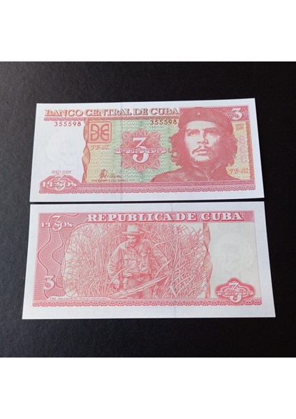 3996368F6B37C5F65E 2005 Küba 3 Pesos Çil Che Guevara Eski Yabancı Kağıt Para