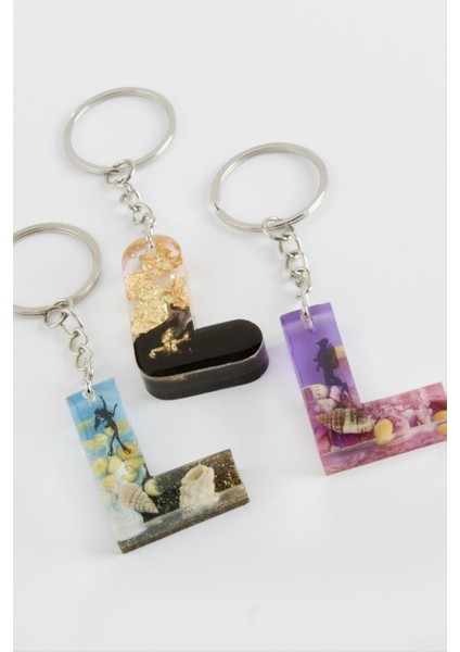 Techmrt L Harfli Epoksi Anahtarlık-Renkli