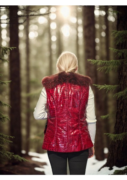 Kadın Kolsuz Fermuarlı Yelek - Kırmızı fiyatları