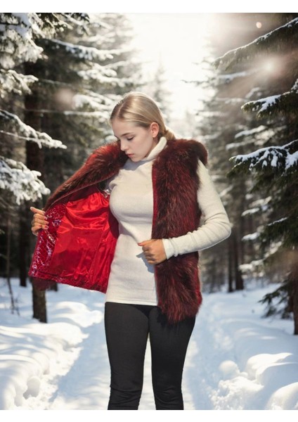 Kadın Kolsuz Fermuarlı Yelek - Kırmızı fırsatları