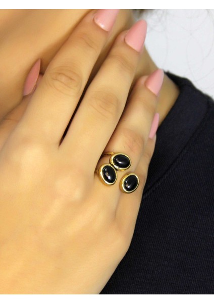 Doğal Taş Oniks Üçlü Doğal Taşlı Antik Model Kadın Ayarlanabillir Yüzük EUY76O fiyatları
