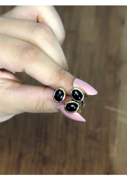 Doğal Taş Oniks Üçlü Doğal Taşlı Antik Model Kadın Ayarlanabillir Yüzük EUY76O modelleri