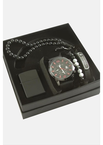 Techmrt Kayışlı Kol Saati Tesbih Bileklik ve Çakmak Kutulu Set-Siyah fiyatları