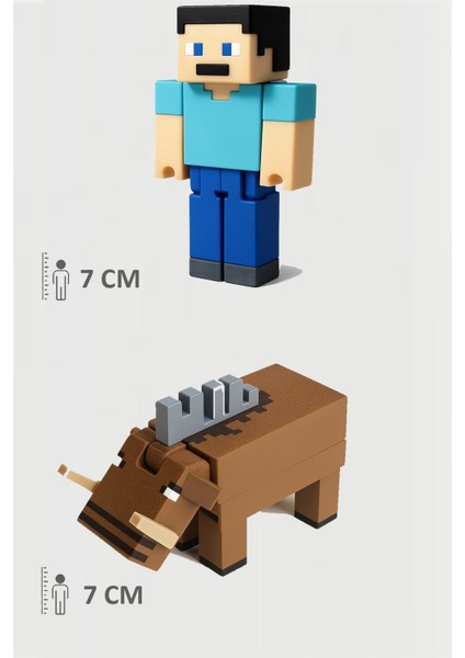 Minecraft Steve ve Hoglin Set Hareketli Eklemli Figür