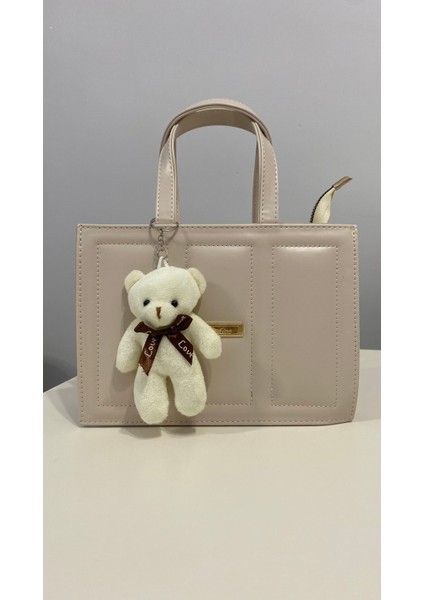 Şık Ayıcık Detaylı Kadın El ve Omuz Çantası Krem / Çanta / Omuz Çantası