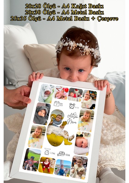 Kişiye Özel 1 Yaş Gelişim Tablosu – Silüet Tasarım – 13 Fotoğraflı; Kâğıt, Metal, Mdf Çerçeveli fiyatları