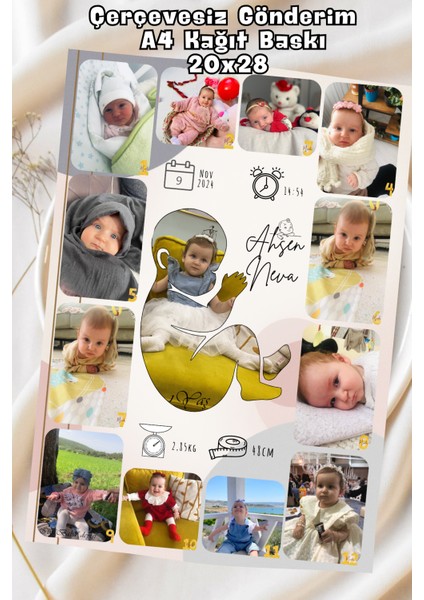 Kişiye Özel 1 Yaş Gelişim Tablosu – Silüet Tasarım – 13 Fotoğraflı; Kâğıt, Metal, Mdf Çerçeveli fırsatları