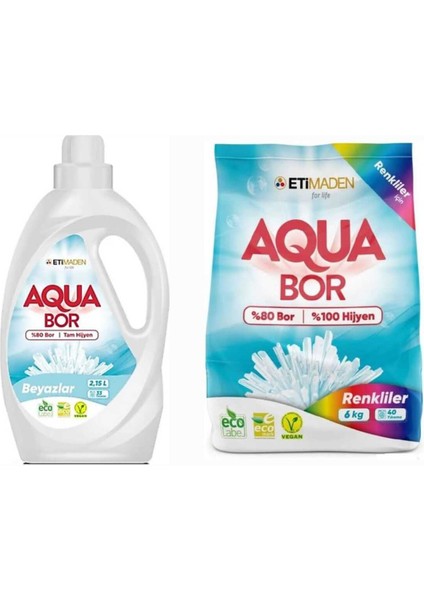 Aquabor Çamaşır Deterjanı Toz 6 kg Renkliler Için+33 Yıkama Beyazlar Için Sıvı.