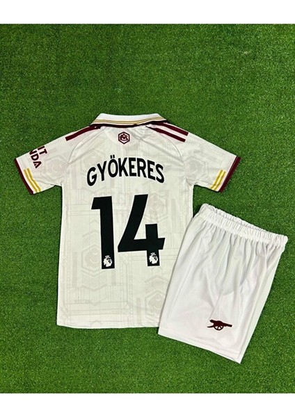 Arsenal 2025/26 Yeni Sezon Viktor Gyökeres //14 Deplasman Çocuk Forması (Beyaz) 4 Lü Set