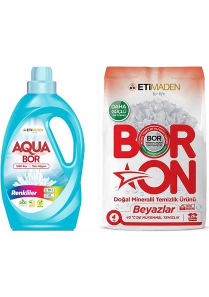 Sıvı Çamaşır Deterjanı Renkliler Için 33 Yıkama + Boron Toz 4 kg Beyazlar Için 26 Yıkama.