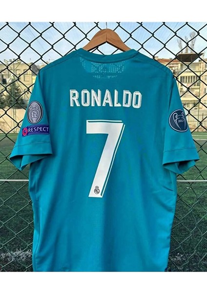 Cristiano Ronaldo Madrid Retro Turkuaz Kısa Kol Futbol Forması Özel Forma Kumaşı