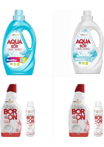 Aquabor Çamaşır Deterjanı Renkli ve Beyazlar Için 66 Yıkama+ Bulaşık Makinesi Deterjanı 82 Yıkama Tm