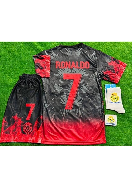 Real Madrid 2026 Cristiano Ronaldo Aslanlı Alevli Çocuk Forması 4 Lü Set