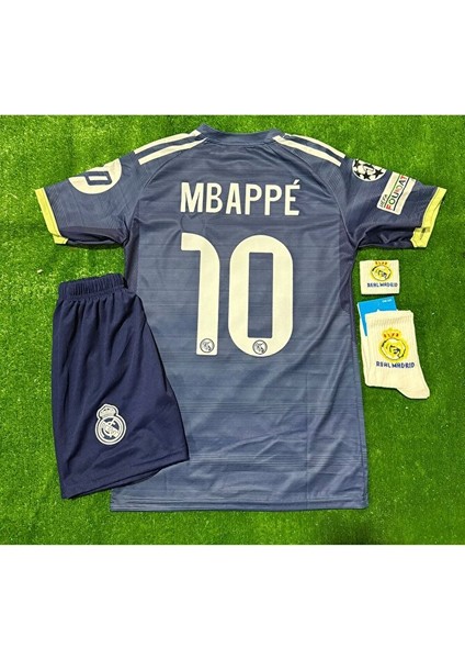 2026 Real Madrid Kylian Mbappé Yeni Sezon Deplasman Lacivert Çocuk Forması 4’lü Set