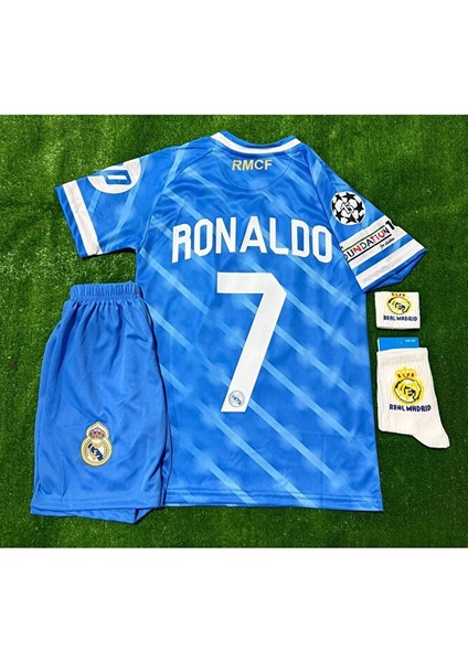 2026 Real Madrid Ronaldo Yeni Sezon Alternatif Mavi Çocuk Forması 4’lü Set