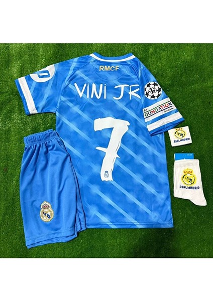 2026 Real Madrid Vinicius Júnior Yeni Sezon Alternatif Mavi Çocuk Forması 4’lü Set