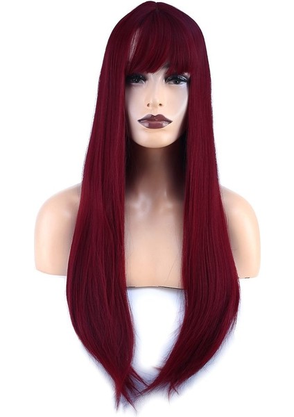 Düz Perçemli Uzun Fiber Sentetik Peruk / Kızıl fiyatları