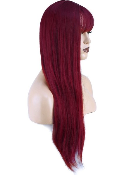 Düz Perçemli Uzun Fiber Sentetik Peruk / Kızıl modelleri