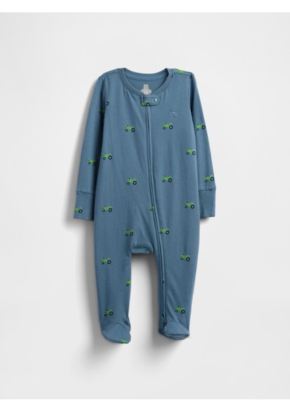 Bebek Mavi First Favorites Organik Pamuklu Ayaklı Bodysuit