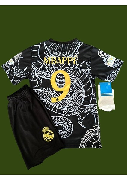 Real Madrıd Mbappe Dragon Desenli Siyah 4lü Set Forması modelleri