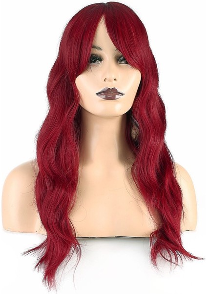 Dalgalı Perçemli Fiber Sentetik Orta Boy Peruk / Kızıl fiyatları