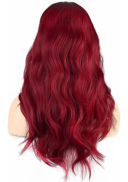 Dalgalı Perçemli Fiber Sentetik Orta Boy Peruk / Kızıl indirimleri