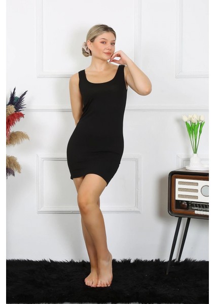 Bayan Kalın Askılı Tunik Body Siyah