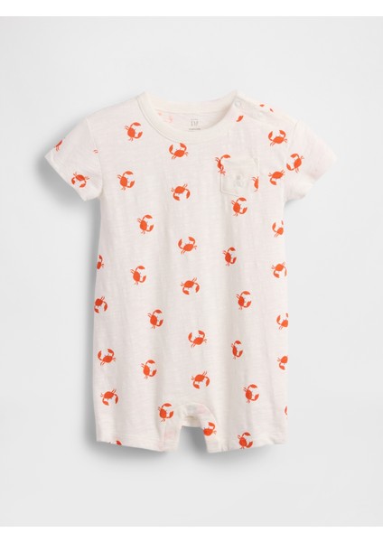 Bebek Beyaz Pocket Kısa Tek Parça Tulum