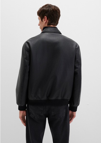 Siyah Suni Deri Ceket 0110636-71379 indirimleri