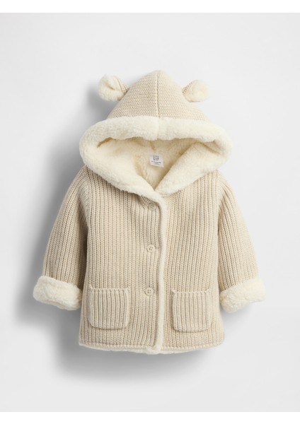 Bebek Beyaz Sherpa Astarlı Yün Ceket