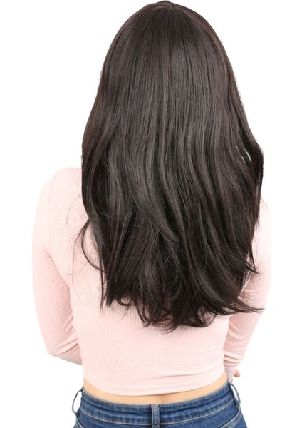 Düz Perçemli Orta Boy Fiber Sentetik Peruk / Kahverengi fırsatları