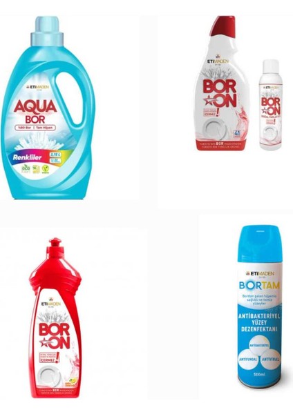 Doğal Mineralli Aquabor Sıvı Deterjan 33 Yıkama+ Bulaşık Deterjanı+ Bortam Dezenfektan.