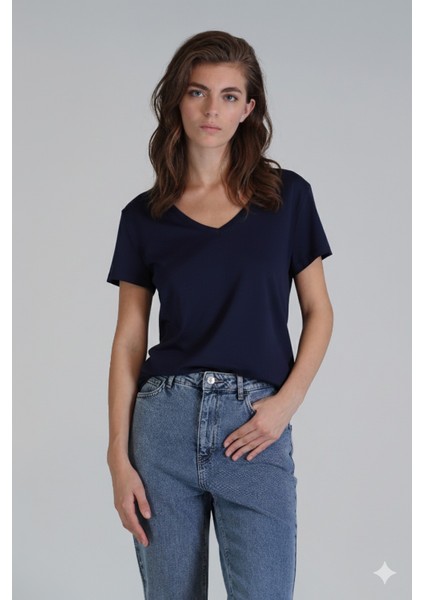 Florans Kadın %100 Pamuk T-Shirt Lacivert indirimleri