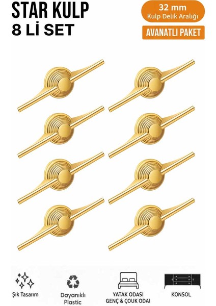 Lüks Star Kulp (32MM)8 Adet Mobilya,yatak Odası, Televizyon Ünitesi,çocuk ve Genç Odası, Dolap Kulpu