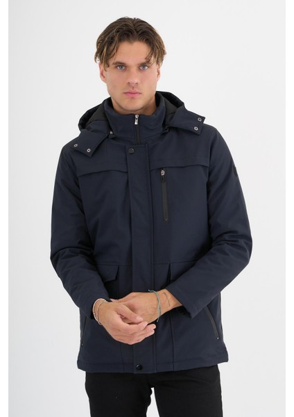 Erkek Lacivert %100 Su ve Rüzgar Geçirmez Kürklü Çıkartılabilir Kapüşonlu Mont&kaban fırsatları