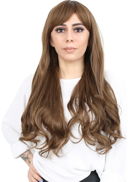 Kahküllü Uzun Dalgalı Fiber Sentetik Peruk / Kumral fiyatları