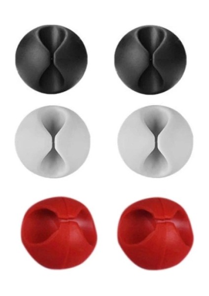 Yapışkanlı Kablo Sabitleyici Düzenleyici 6'lı Paket (2 Beyaz-2 Kırmızı-2 Siyah)