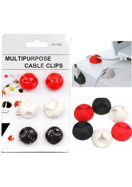 Yapışkanlı Kablo Sabitleyici Düzenleyici 6'lı Paket (2 Beyaz-2 Kırmızı-2 Siyah) fiyatları