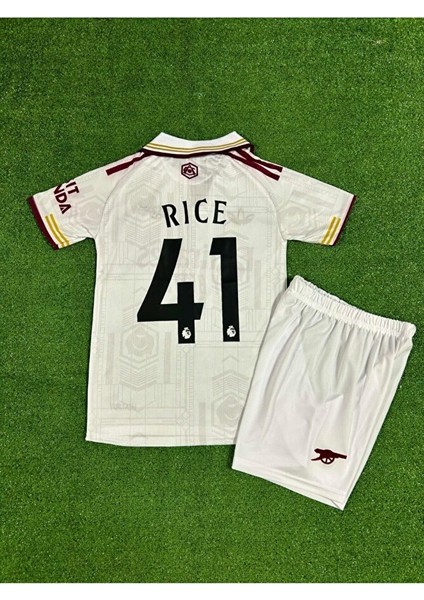 Arsenal 2025/26 Yeni Sezon Declan Rice //41 Deplasman Çocuk Forması (Beyaz) 4 Lü Set 4 Lü Set
